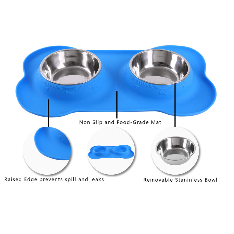 Hubulk Pet Dog Bowls 2 Stainless Steel Dog Bowl with No Spill Non-Skid Silicone Mat + Pet Food Scoop Water and Food Feeder Bowls for Feeding Small Medium Large Dogs Cats Puppies… Small(Pack of 1) Blue - PawsPlanet Australia