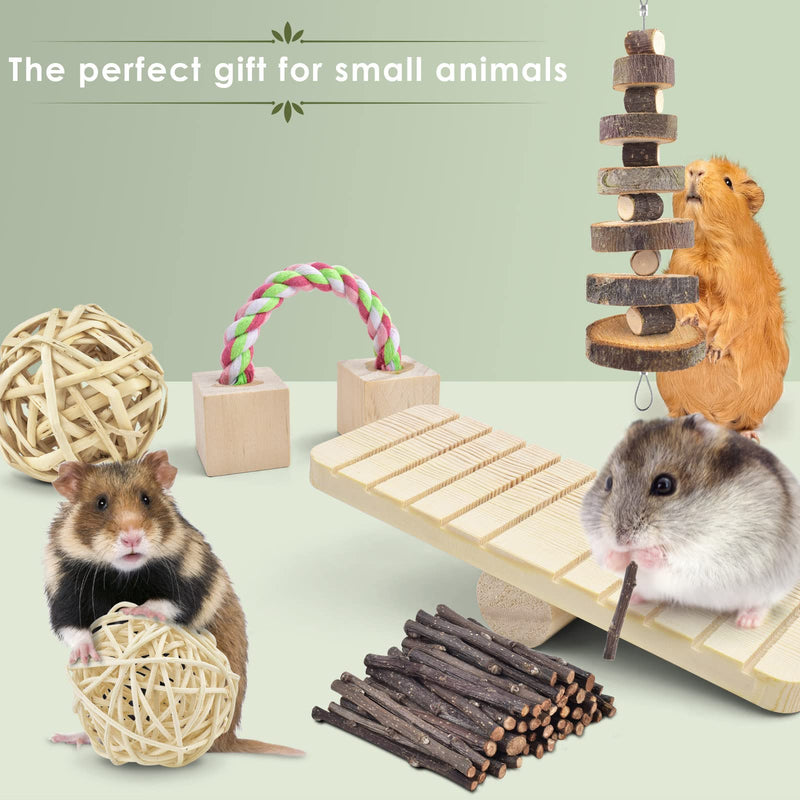 ERKOON Hamster Chew Toys,12 PCS Bunny Teeth Boredom Breakers, Natural Wooden Dumbbell Bridge Swing Seesaw Suitable for Small Pet Rabbits, Gerbils, Guinea Pig - PawsPlanet Australia