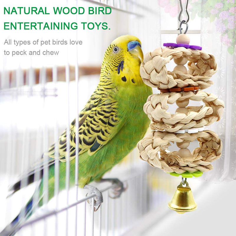 [Australia] - PETUOL Bird Parrot Toys, 8 Packs Bird Swing Chewing Hanging Perches with Bells Finch Toys for Love Birds Howl Budgie Cockatiels Macaws Parakeets Conure Finches Lorikeets and Other Small Medium Birds Natural White 