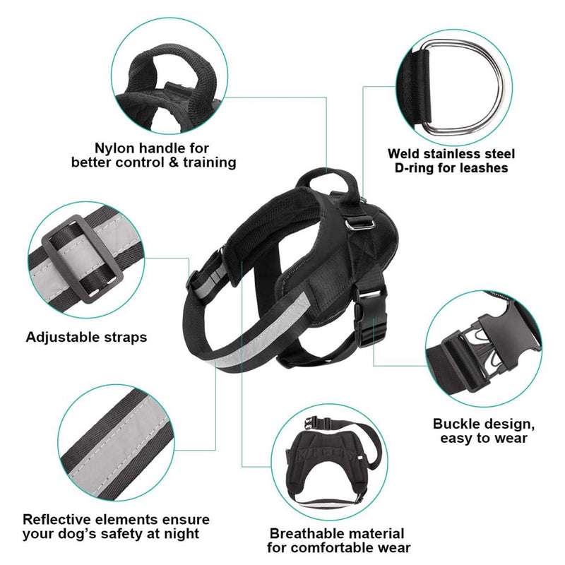 VKESEN Dog Harness No Pull Breathable Adjustable, Walking Training Assistance Chest, Outdoor Easy Control for Medium Small Dogs (Black (M)) Black (M) - PawsPlanet Australia