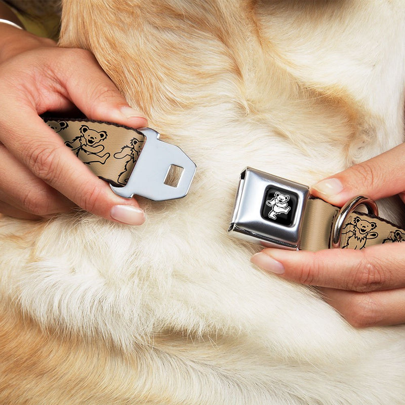 [Australia] - Buckle-Down Seatbelt Buckle Dog Collar - Dancing Bears Tan/Black 1" Wide - Fits 11-17" Neck - Medium 