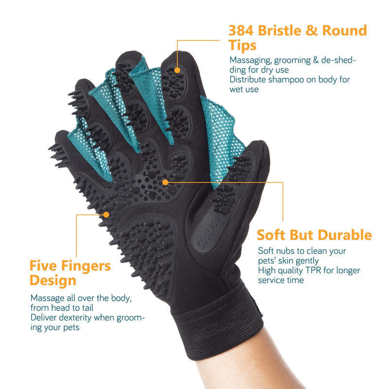 COOLJOB Patented Pet Grooming Gloves with Web, Reusable Washable Cleaning Brush Massage Hair Remover for Short Long Haired Dog Cat Horse Animal, Washing Bathing Shedding Supplies, One Size for Men Men's Size - PawsPlanet Australia
