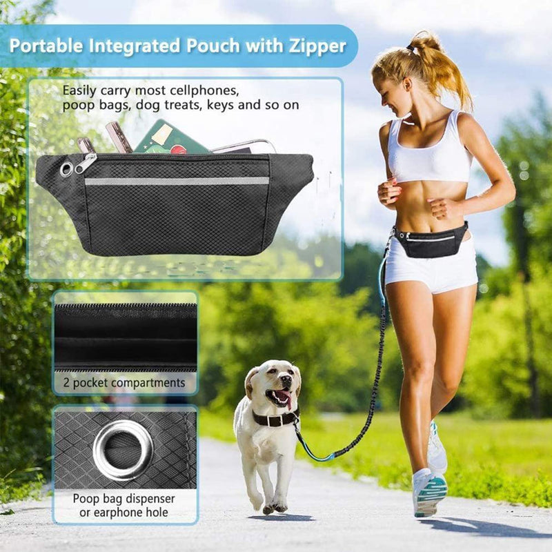 Jogging leash for dogs - hands-free leash with belt bag, 120 cm to 150 cm adjustable and with reflective seams hip belt bungee leash, for large medium dogs running, jogging, hiking - PawsPlanet Australia