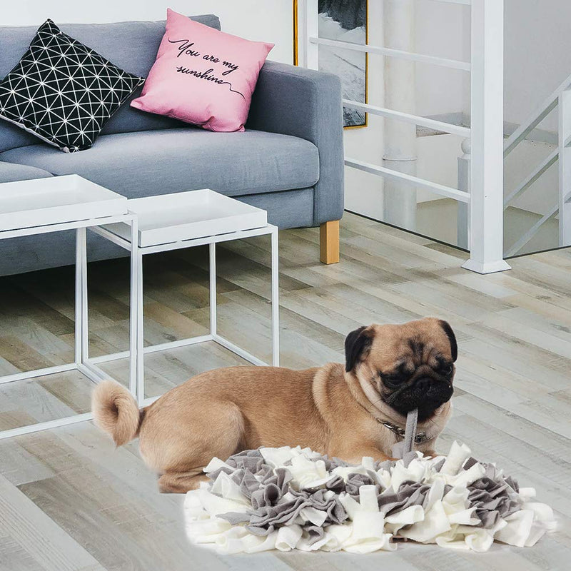 YEAKOO Dog Snuffle Mat,BenchMart Hand Woven Dog Sniffing Pad Soft Pet Nose Work Smell Snuffle Mat Training Feeding Foraging Skill Blanket Dog Play Mats Puzzle Toys 45 x 45cm (Grey/White) Grey/White - PawsPlanet Australia