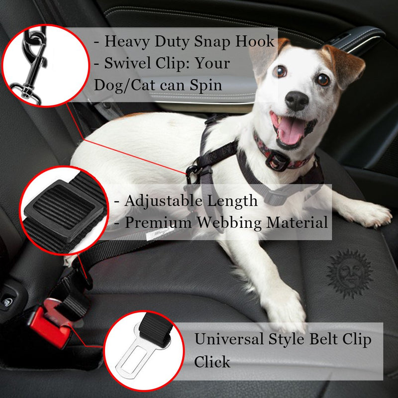 [Australia] - 2 Adjustable Car Seat Belts for Dogs & Cats --- Triple the survival rate in accidents - Prevent stress from travel in kennel - Allow breathing fresh air without pets jumping out - Support all cars 