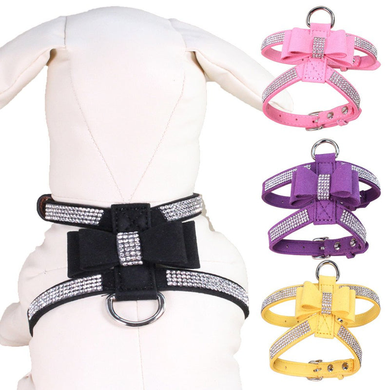 [Australia] - HOOTMALL Dog Harness-Bling Rhinestone Dog Vest Adjustable Bowtie Dog Harness for Small Medium Dogs L(chest:15"-18") purple 