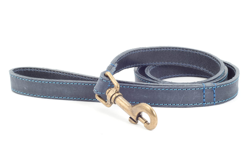 Ancol Timberwolf Leather Dog Lead, 1 m, Blue & Timberwolf Leather Collar Blue to fit 26-36cm (sizeS) Dark Blue 1 m + size S + Leather Collar Blue to fit 26-36cm - PawsPlanet Australia