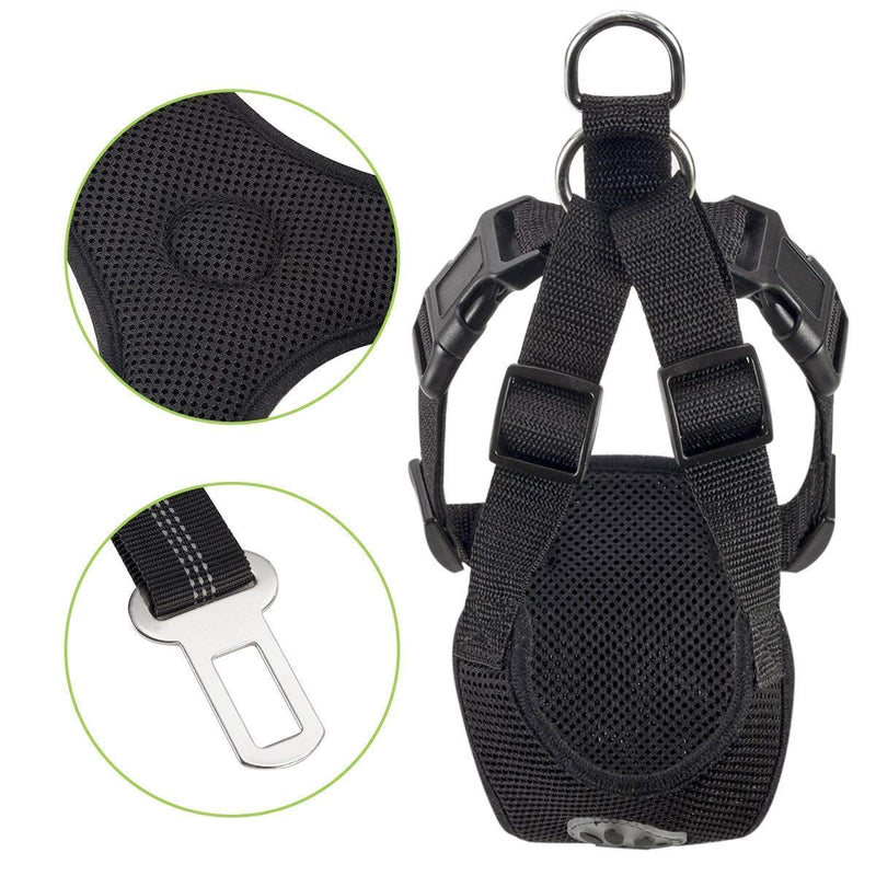 [Australia] - SlowTon Dog Car Harness Plus Connector Strap, Multifunction Adjustable Vest Harness Double Breathable Mesh Fabric with Car Vehicle Safety Seat Belt XXX-small Black 