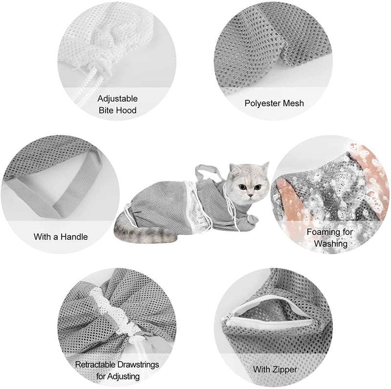 Cat Grooming Bag, Cat Shower Net Bag, 6PCS Cat Bathing Bag Kit, Includes Cat Shower Net Bag Bath Grooming Bag Pet Nail Clipper Kitten Nail File Cat Finger Toothbrush for Pet Cat Bathing - PawsPlanet Australia