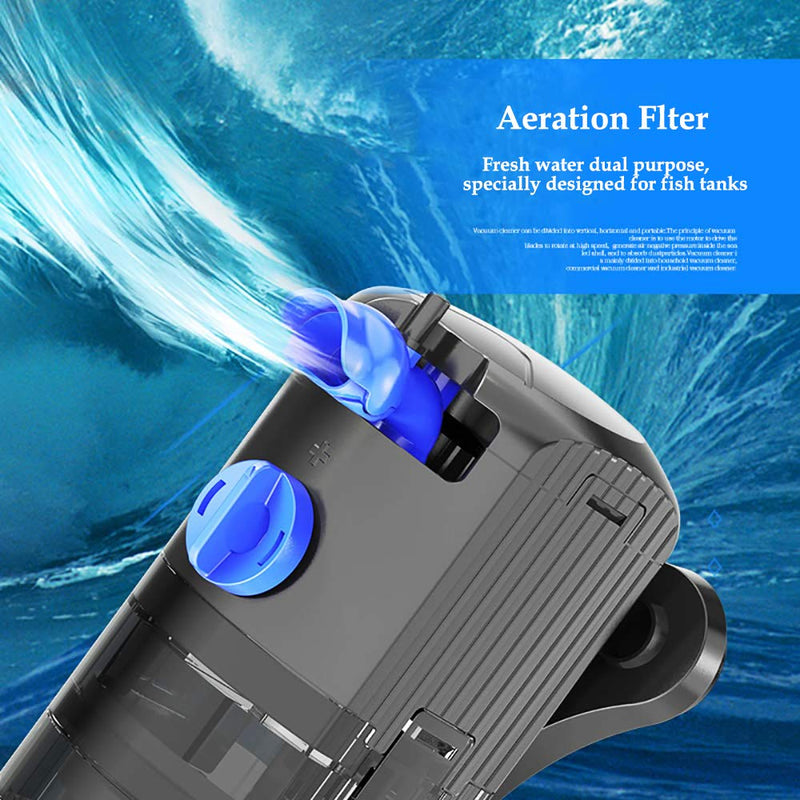 FREESEA Internal Aquarium Power Filter: 8W Adjustable Water Flow 2 Stages Filtration System Submersible for 40-120 Gal Fish Tank | Turtle Tank 8W 132GPH for 40 to 120 gallon tank - PawsPlanet Australia