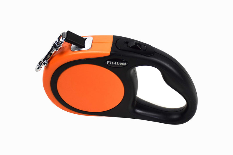 [Australia] - Fit4Less Retractable Dog Leash 16 ft Length Ideal for Small and mid Size up to 55lbs, with one Button Break and Lock. Orange 