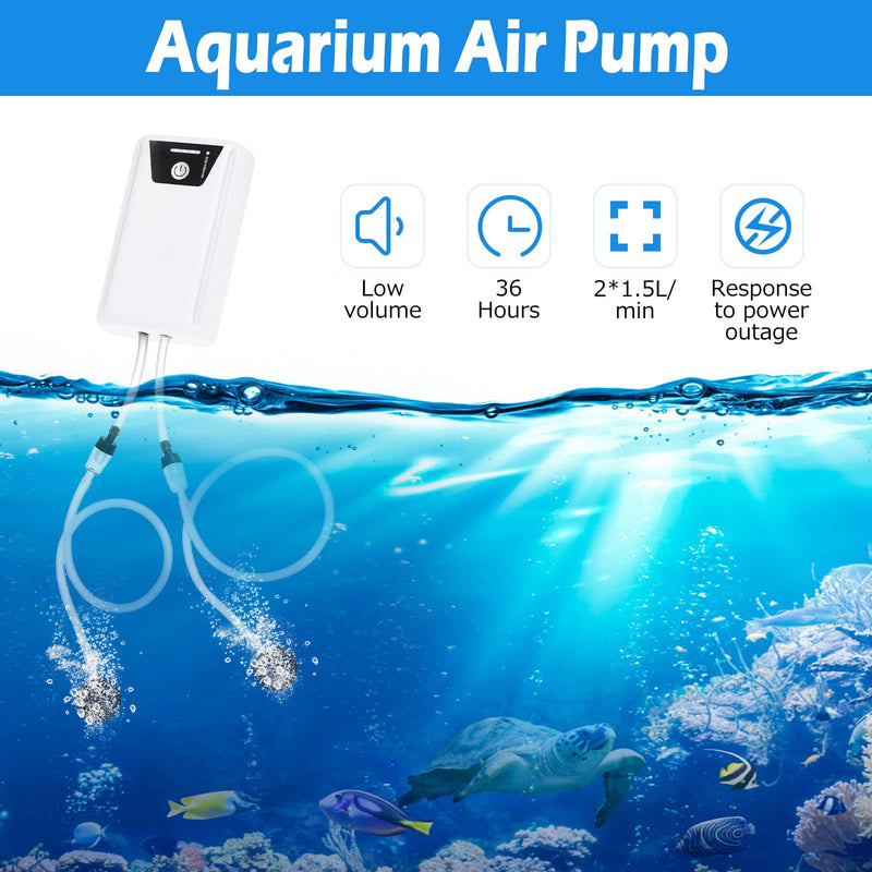 Petbank Aquarium Air Pump, Fish Tank Air Pump Portable, USB Air Pump Aquarium with Air Stones, 2600mAh Battery Silent Aquarium Bubbler, Two Power Supply Modes Aquarium Bubbler 1.5-2L/min2 - PawsPlanet Australia