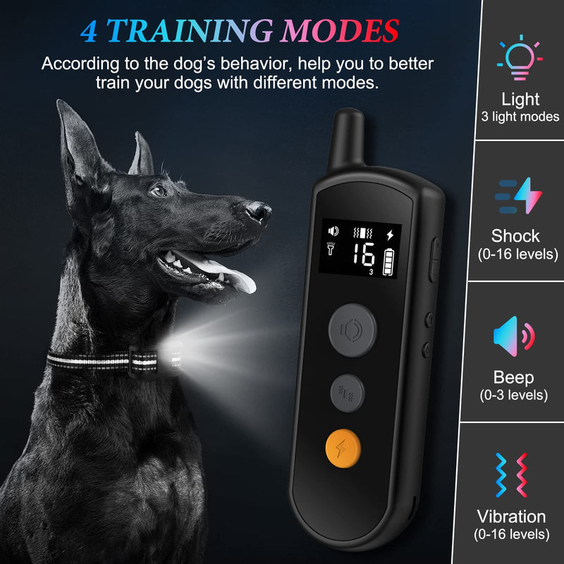 Dog Shock Collar with 4 Training Modes - Dog Training Collar with Remote - IPX8 Waterproof Training Collar for Dogs - Up to 2000FT Remote Range, Safe Shock Collar for Large Dog, Medium & Small Dogs - PawsPlanet Australia