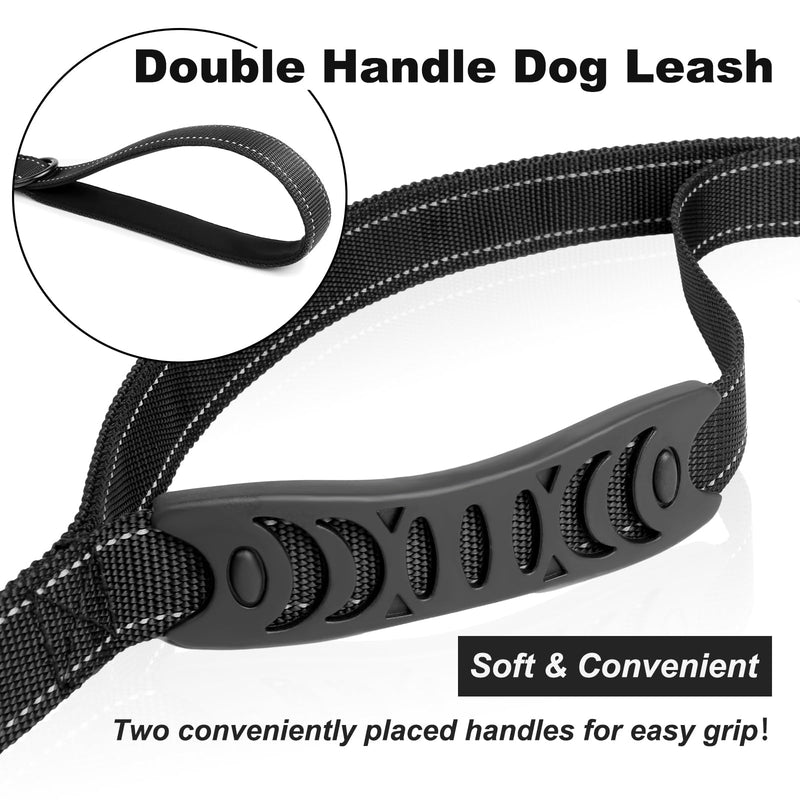 Heavy Duty Dog Leash, Laqibak Double-Sided Reflective Double Handle Dog Leash - Double-Layer Thickening, Lockable Safety Carabiner Design, 6 FT Perfect for Medium & Large Dogs Joyful Strolls, Black - PawsPlanet Australia