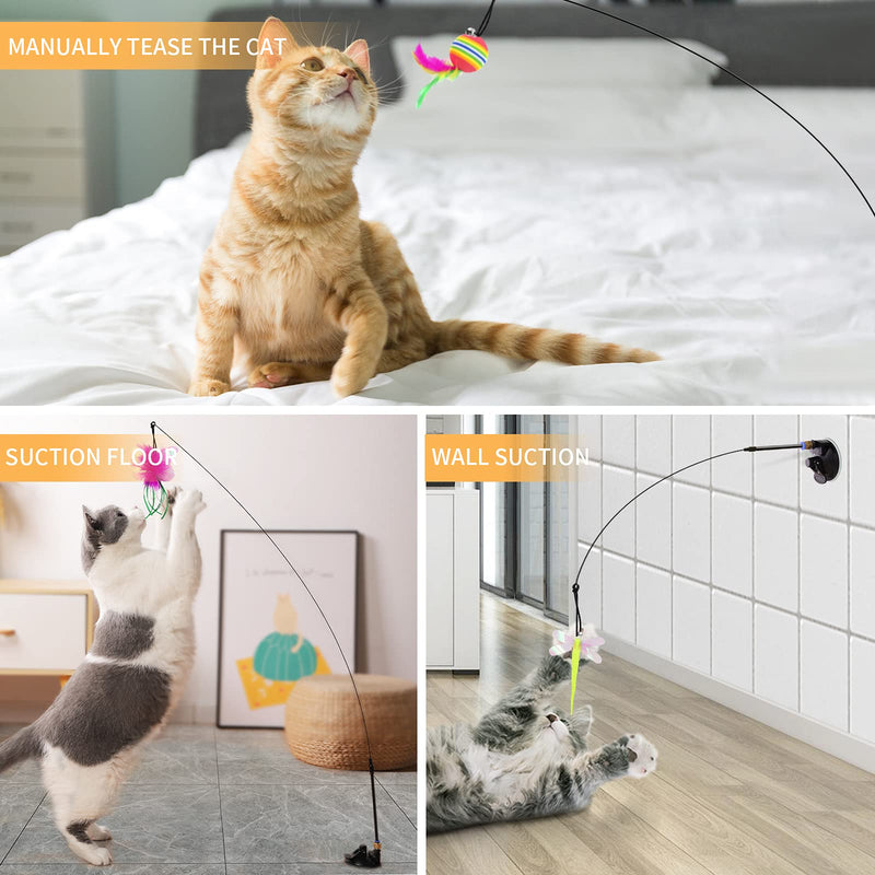 Interactive Cat Toy Teaser 2PCS Cat Wand Toys with Large Powerful Suction Cup Kitten Feather Wire Wands with 5PCS Replacement Assorted Teaser Refills Cat Teaser Toy Set - PawsPlanet Australia