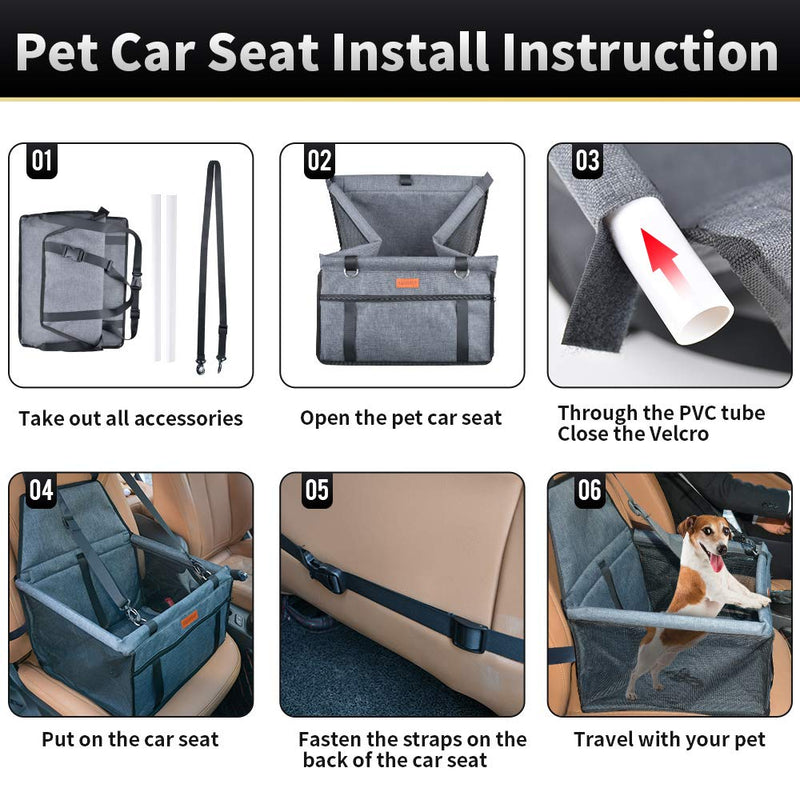 SWIHELP Pet Car Booster Seat Travel Carrier Cage, Oxford Breathable Folding Soft Washable Travel Bags for Dogs Cats or Other Small Pet [ Gray] - PawsPlanet Australia