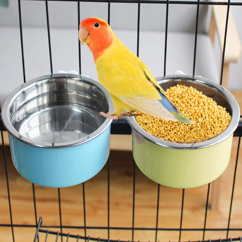 [Australia] - PINVNBY Bird Feeding Dish Cups Parrot Removable Stainless Steel Bowl Perch Stand Platform Pet Food Water Feeder Cage Accessories with Clamp Holder for Parakeet Cockatiel Conure 4PCS 