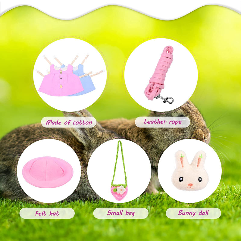 Pet Rabbit Clothes Set, 2 Pieces Cute Bunny Dress Small Animal Rabbit Harness Vest and Leash Adjustable Style for Rabbit Hedgehog Ferret Guinea Pig Piggy Squirrel(Blue, Pink) Blue, Pink - PawsPlanet Australia