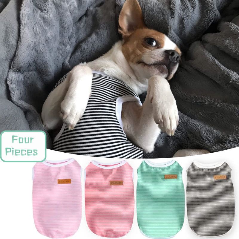 Yikeyo 4 Pack Striped Dog Shirts Puppy Clothes for Small Dogs Girl Boy Chihuahua Yorkies Bulldog Pet Outfits Female Male Outfits Clothes Apparel X-Small Red+Black+Green+Pink - PawsPlanet Australia