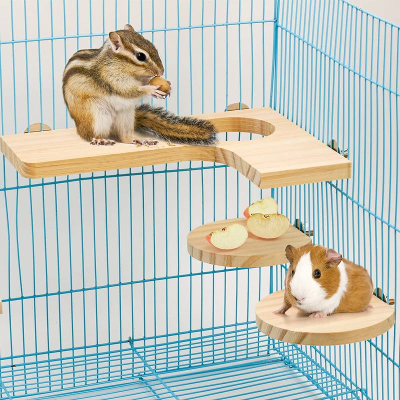 4-piece hamster accessory set, small animal platform, natural wood hamster toy for the cage for guinea pigs, chinchillas, rats, budgies including L-springboard, round rectangle - PawsPlanet Australia