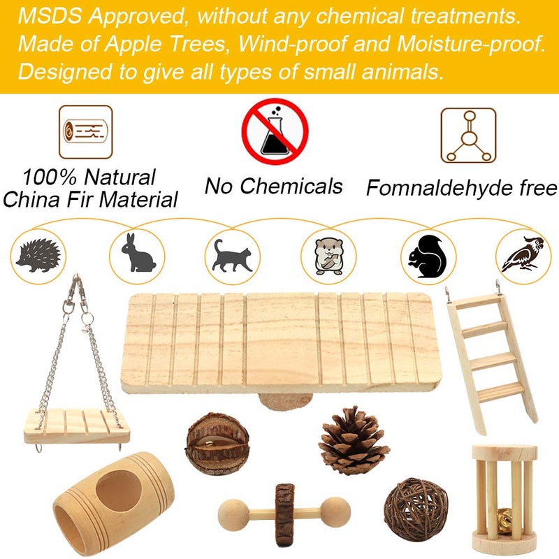 APREUTY Hamster Chew Toys, 12Pack MSDS Approved Natural Wooden Pine Guinea Pigs Rats Chinchillas Toys Accessories Dumbells Exercise Bell Roller Teeth Care Molar Toy for Bunny Gerbils Xmas Gifts - PawsPlanet Australia