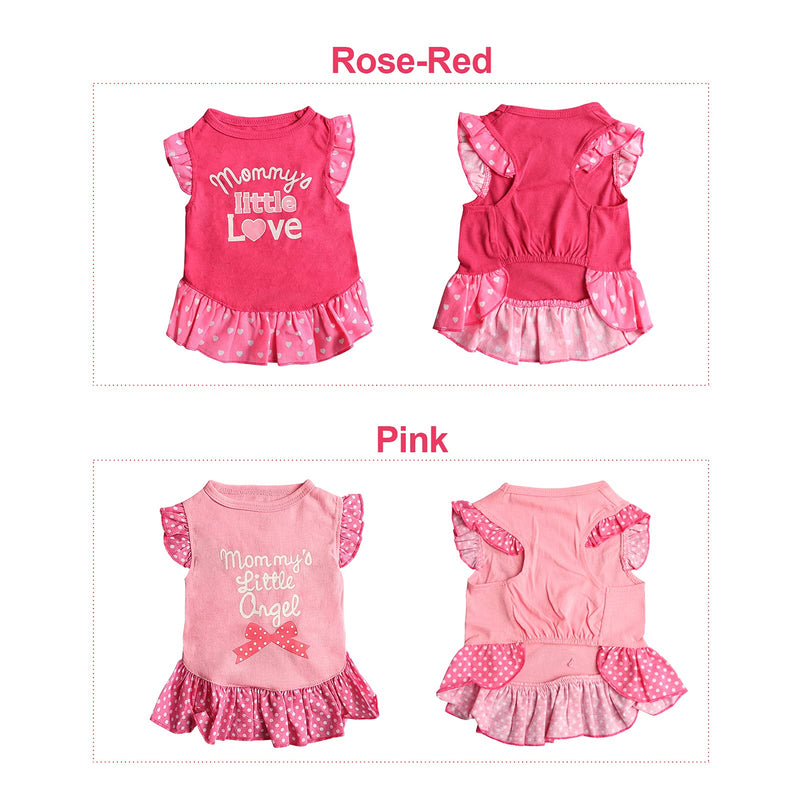 Banooo 2 Pcs Sleeveless Dog Pink Dress for Girl Dog Pet Clothes Dog Apparel for Small Medium Dogs and Cats Puppy Skirt with Ruffles Pet Vest Cool for Summer (XS, Rose Red+Pink) X-Small - PawsPlanet Australia