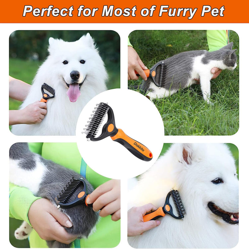 Dokkita dog brush cat brush undercoat long hair short hair, undercoat brush 17+9 rake side, undercoat comb removes undercoat and matting, fur brush with massage effect & top hair protection orange - PawsPlanet Australia