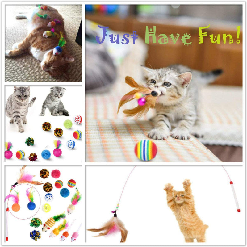 MQIAN 25 pieces cat toy set, kitten mouse toy set, cat toy ball with feather, cat toy variety cat toy pack 25 pieces - PawsPlanet Australia