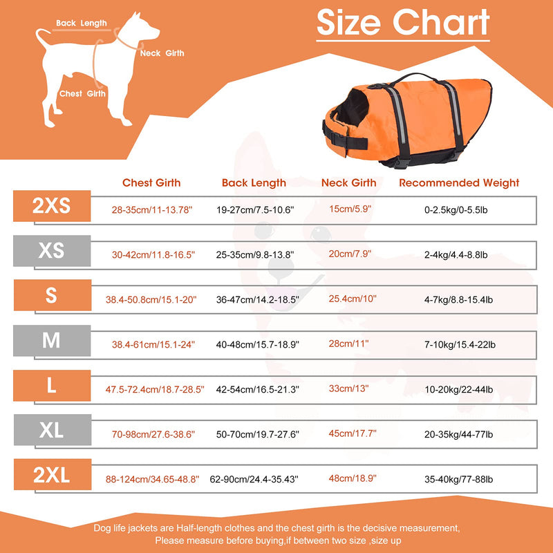 Dogcheer Dog Life Jacket, Dog Life Swim Vest Small Medium Large, Reflective Puppy Life Jacket Dog Floatation Vest PFD with Enhanced Buoyancy and Rescue Handle for Swimming Boating XX-Small Orange(Chest Girth 28-35cm/11-13.78") - PawsPlanet Australia