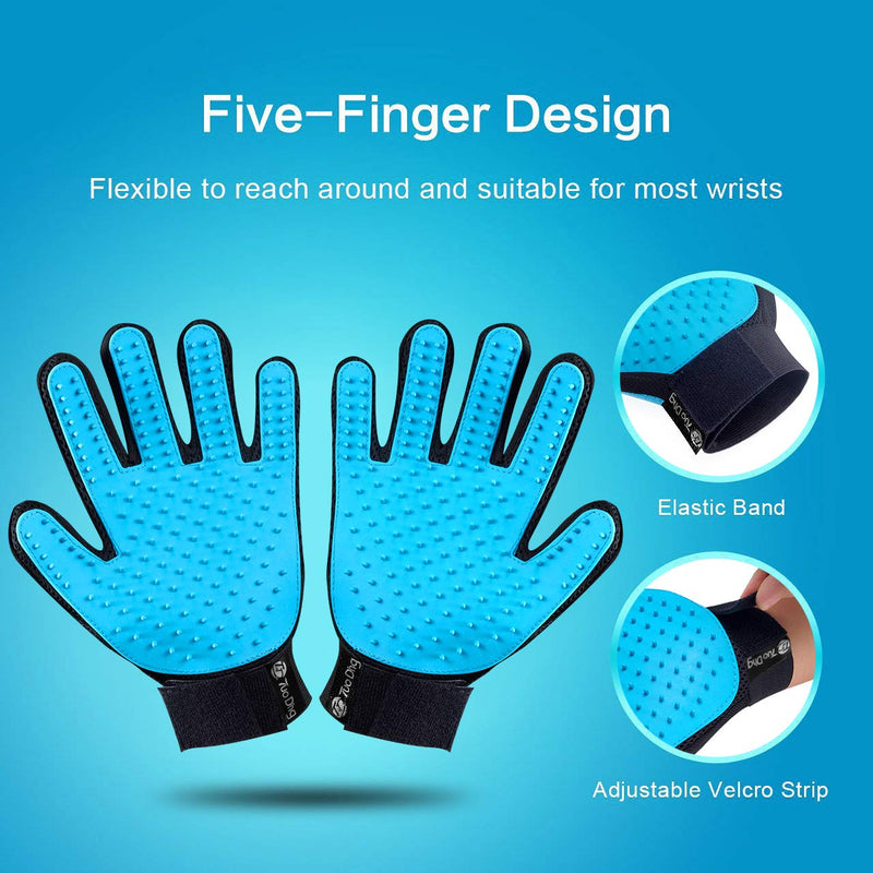 TUODING Pet Grooming Glove Brush，2Pcs Pet Grooming Gloves For Cat & Dog - Pet Hair Remover Brush+Furniture Clean Tool &Gentle Deshedding Brush - Rubber Tips for Massage (1 Pair Left and Right Hand) … 2PCS sky blue - PawsPlanet Australia