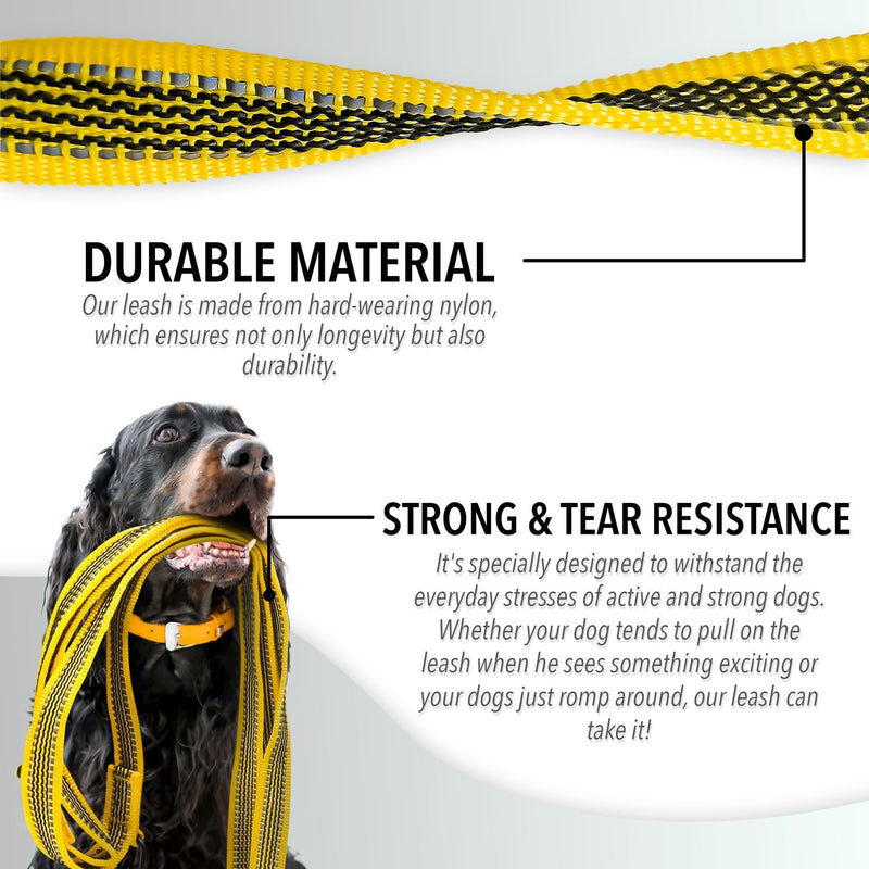 bluzelle Strong dog leash 3 m for large dogs up to 100 kg, extra robust 360° aluminum carabiner hook, rubberized double leash for 2 dogs, adjustable hands-free leash for hanging around the neck, color: yellow - PawsPlanet Australia