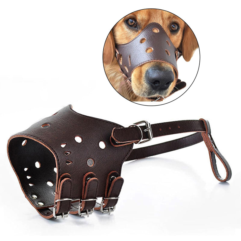 PETCUTE Muzzle Leather Dog Muzzle Anti-barking Dog Muzzle for Large Medium Small Dog XXL Brown - PawsPlanet Australia