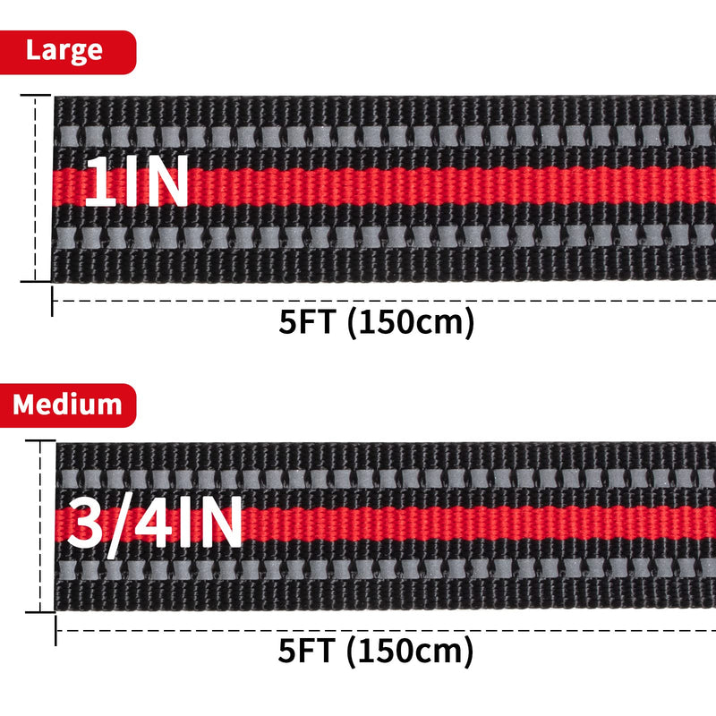 5FT Heavy Duty No Pull Nylon Dog Leash with Frog Clip, Highly Reflective Strong Pet Leashes with Durable Comfortable Safety Rubber Handle for Small Puppy & Medium Large Breed Dogs 1in x 5 ft Black with Red - PawsPlanet Australia