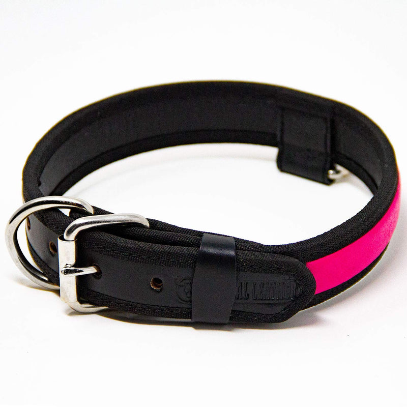 [Australia] - Logical Leather Premium Leather Dog Collar - Best Full Grain Heavy Duty Genuine Leather Collars Large - Fits 16-19 in. Neck Pink 