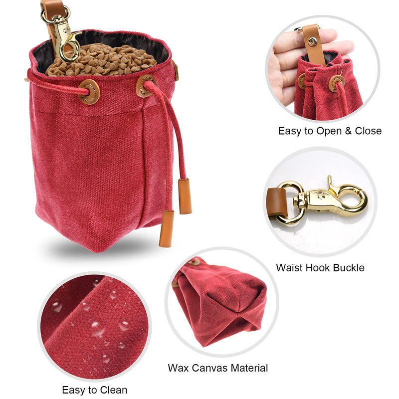 Changeary Dog Treat Pouch - Portable Dog Training Treats Bag, Drawstring Sealing Method and Waist Hook Buckle Snack Bag for Pets - Flexible to Carry, Easy to Open/Close Cherry Red - PawsPlanet Australia