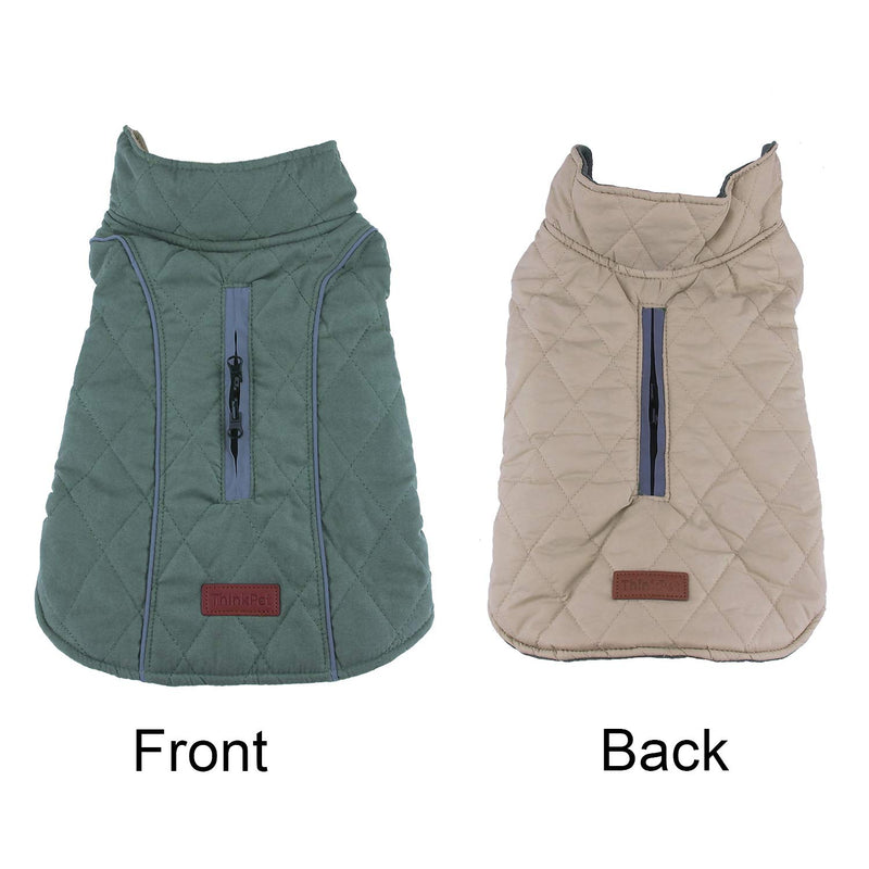 [Australia] - ThinkPet Warm Reversible Dog Coat - Thick Padded Comfortable Winter Dog Jacket, Reflective Safey Dog Vest L(Back 17 in, Chest 22 -24 in) Green 