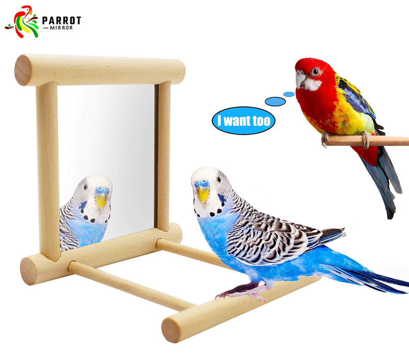 Blessed family Bird Parakeet Mirror for Cage,Parrot Perch Stand,Wooden Hummingbird Swing Toy,Parakeet Accessories for Cockatiels Conure Finch Lovebird Canary African Grey Macaw 1 piece of bird mirror - PawsPlanet Australia
