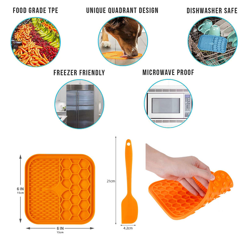 CHICAN 2 pieces of 6-inch pet lick pad + silicone food spatula, silicone pet food utensils, suction cup lick pad, slow food pad, anti-cho slow food dog lick pad (6in-Orange+blue) 6in-Orange+blue - PawsPlanet Australia