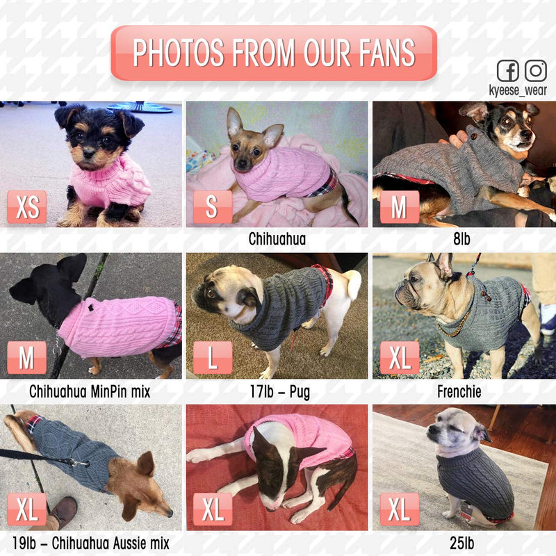 [Australia] - kyeese Small Dog Sweaters with Leash Hole Gingham Patchwork Doggie Sweater Knitwear Pullover Warm Pet Sweater for Fall Winter Medium Grey 