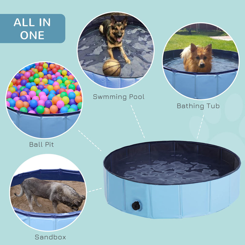 PawHut Foldable Dog Paddling Pool Pet Cat Swimming Pool Indoor/Outdoor Collapsible Summer Bathing Tub Shower Tub Puppy Washer (?80 × 20H cm, Blue), D01-003BU ?80 × 20H - PawsPlanet Australia