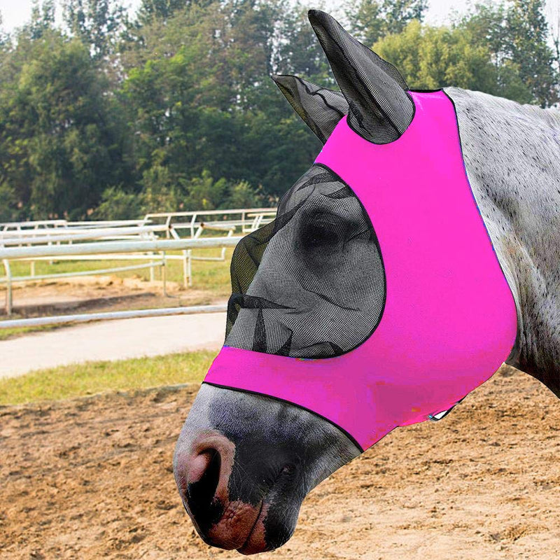 Gaosheng Horse Fly Mask, Fly Mask with Ears, Extra Comfort Lycra Grip Soft Mesh Horse Fly Mask with Ears (rose Red) rose Red - PawsPlanet Australia