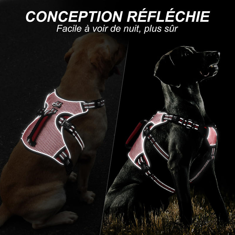 HEELE dog harness, escape-proof, buckle in the neck area, reflective, chest harness with robust handle, panic harness for dogs, dog harness with a stable impression, fits like a glove, red, S - PawsPlanet Australia