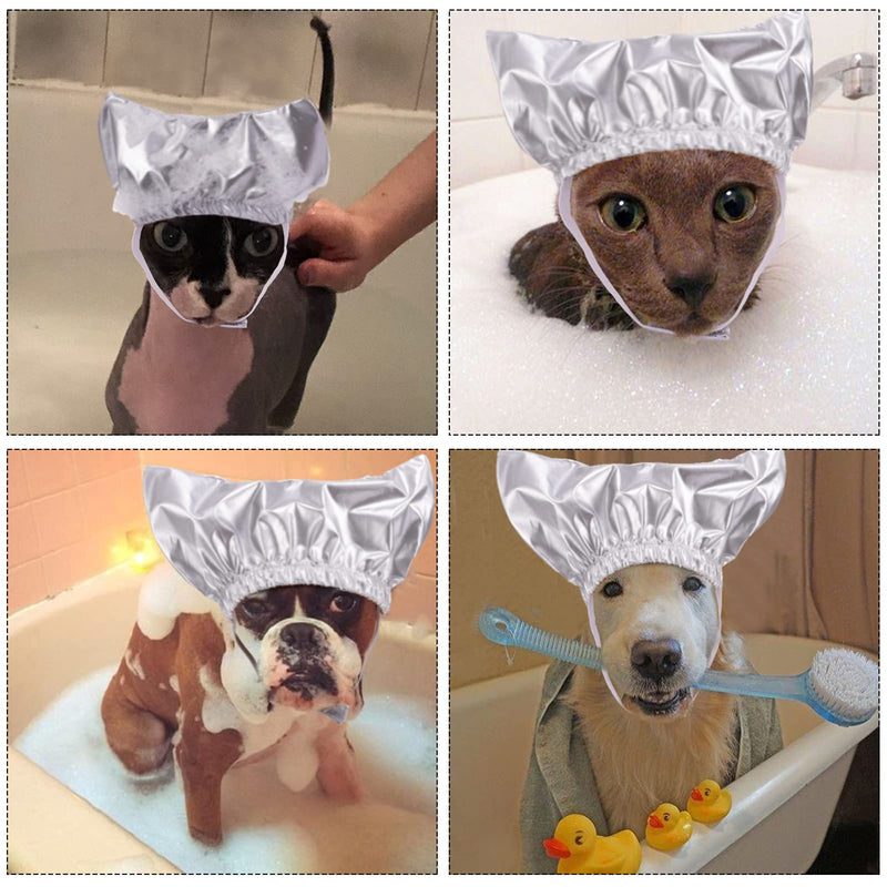 2Pcs Pet Shower Cap for Ears- S/M Dog Shower Cap Pet Bath Cap with Adjustable Fixed Strap for Pets Cats Dogs Taking Shower ( Silver ) - PawsPlanet Australia