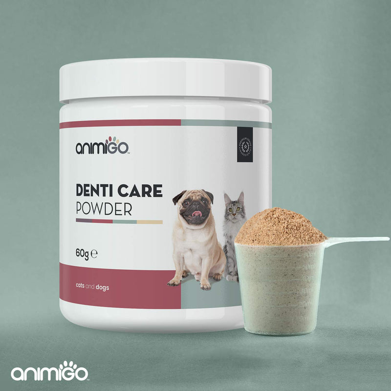 Animigo Plaque Off Powder For Dogs & Cats - Fights Gum Disease & Freshens Bad Breath - Plaque & Tartar Remover - Dental Care Teeth Cleaner Powder For Pets - Suitable For All Breeds & Ages - 60g - PawsPlanet Australia