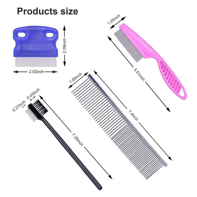 Qbily 5-in-1 Professional Pets Grooming Comb Kits Dogs Flea Combs with storage box - Tear Stain Remover Comb With Double Head, dog combs for grooming dogs, Knotted hair, Crust, Mucus (5pcs) - PawsPlanet Australia