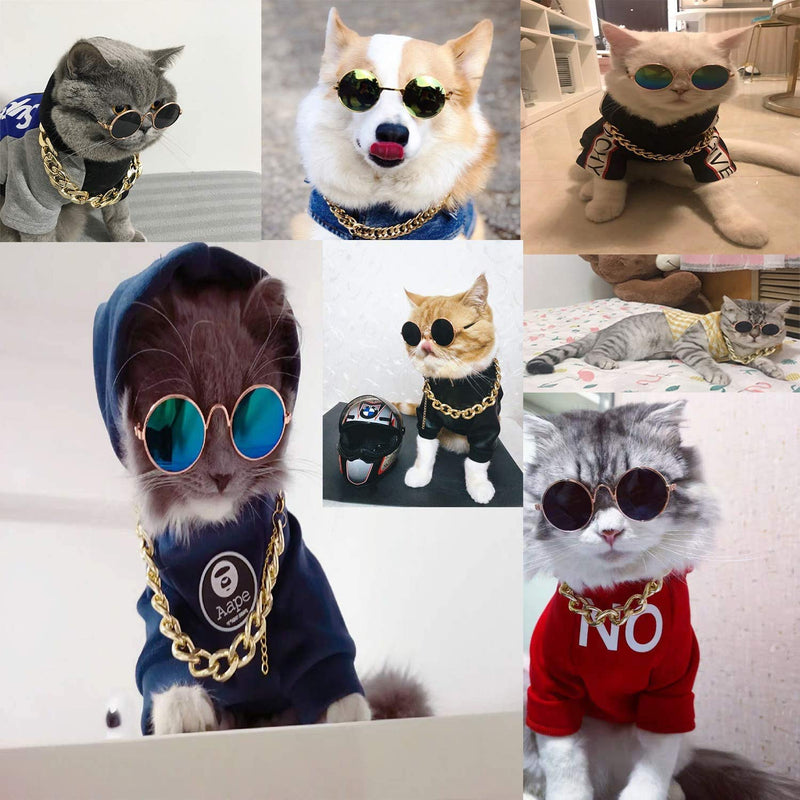 Legendog Glasses for Cats, 2pcs Cat Glasses Cat Gold Chain and Cat Sunglasses, Fashion Cool Pet Sunglasses Adjustable Pet Gold Chain Set for Cats and Small Dogs - PawsPlanet Australia