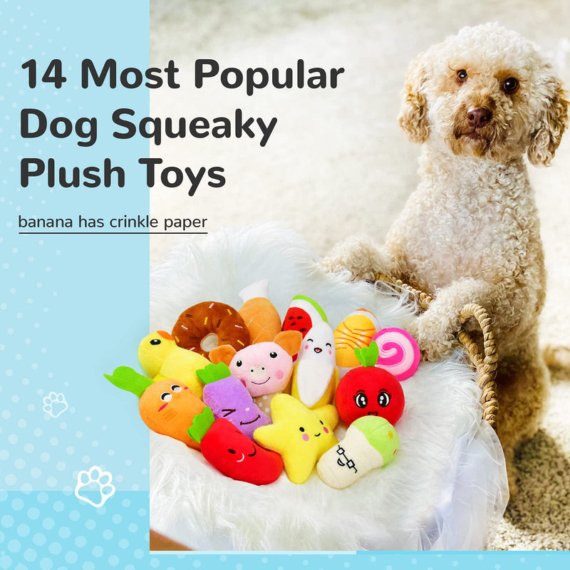 legend sandy Squeaky Dog Toys Cute Stuffed Plush Fruit Snacks Vegetable Dog Toys for Puppy Small Medium Dogs Pets Pack of 14 - PawsPlanet Australia