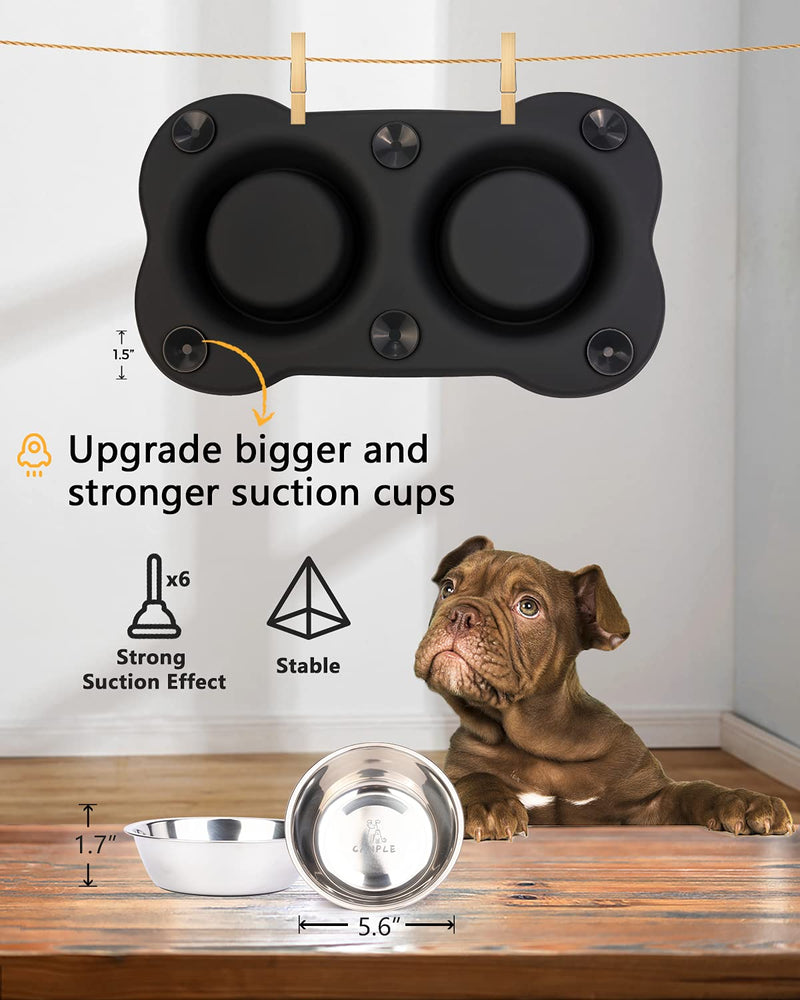 Canple Dog Bowl Stainless Steel Dog Bowls Food Water Pet Feeder with No Spill Non-Skid [Strong Suction Cup] Silicone Mat Waterproof for Pets Small Medium Large Dogs 12 oz ea. Black - PawsPlanet Australia