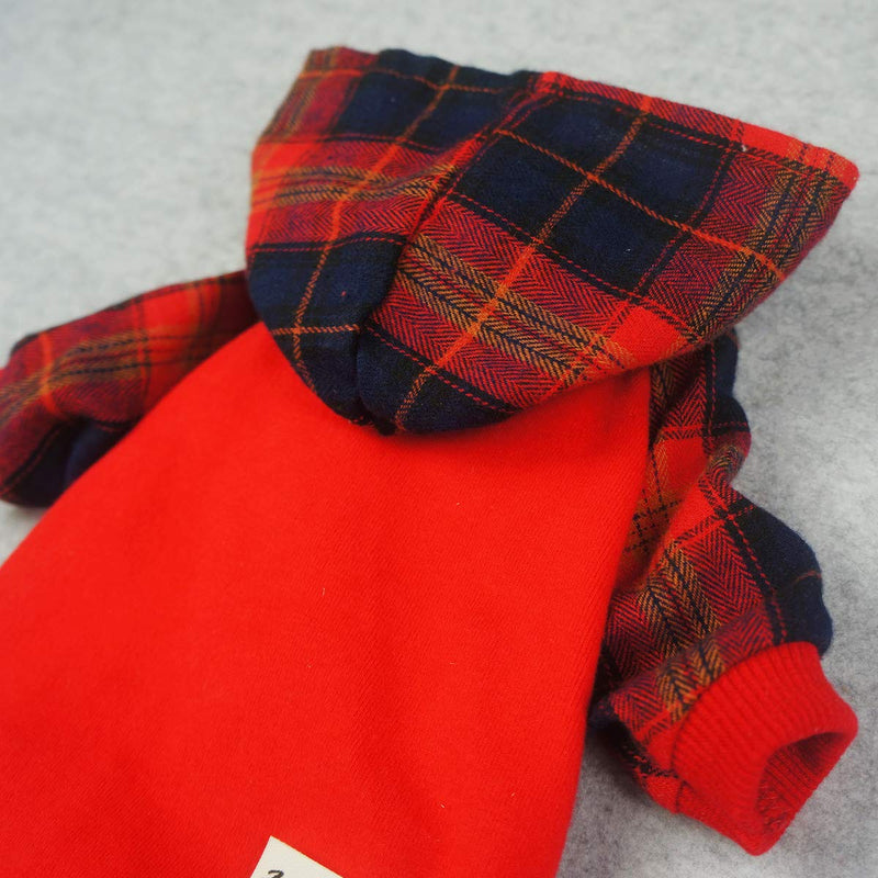 [Australia] - Fitwarm Dog Plaid Shirts Doggie Clothes Puppy Hoodies Cat Hooded T Shirts Pet Outfits Cotton L Red 