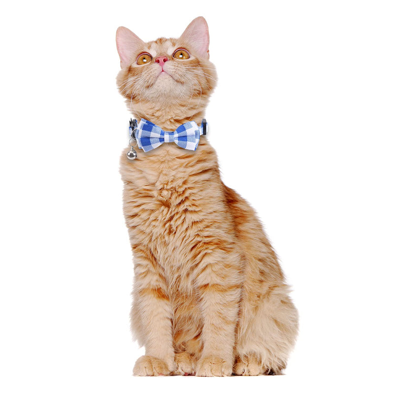 Lamphyface 2 Pack/Set Cat Collar Breakaway with Cute Bow Tie and Bell Plaid Flower for Kitty Adjustable Safety blue - PawsPlanet Australia